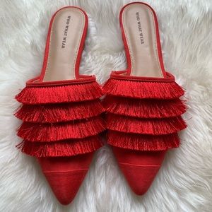 Who What Wear Red Fringe Mules Size 11